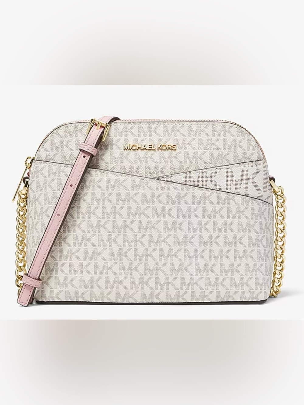 Michael Kors Medium Dome Crossbody Cream with Pink - NWT